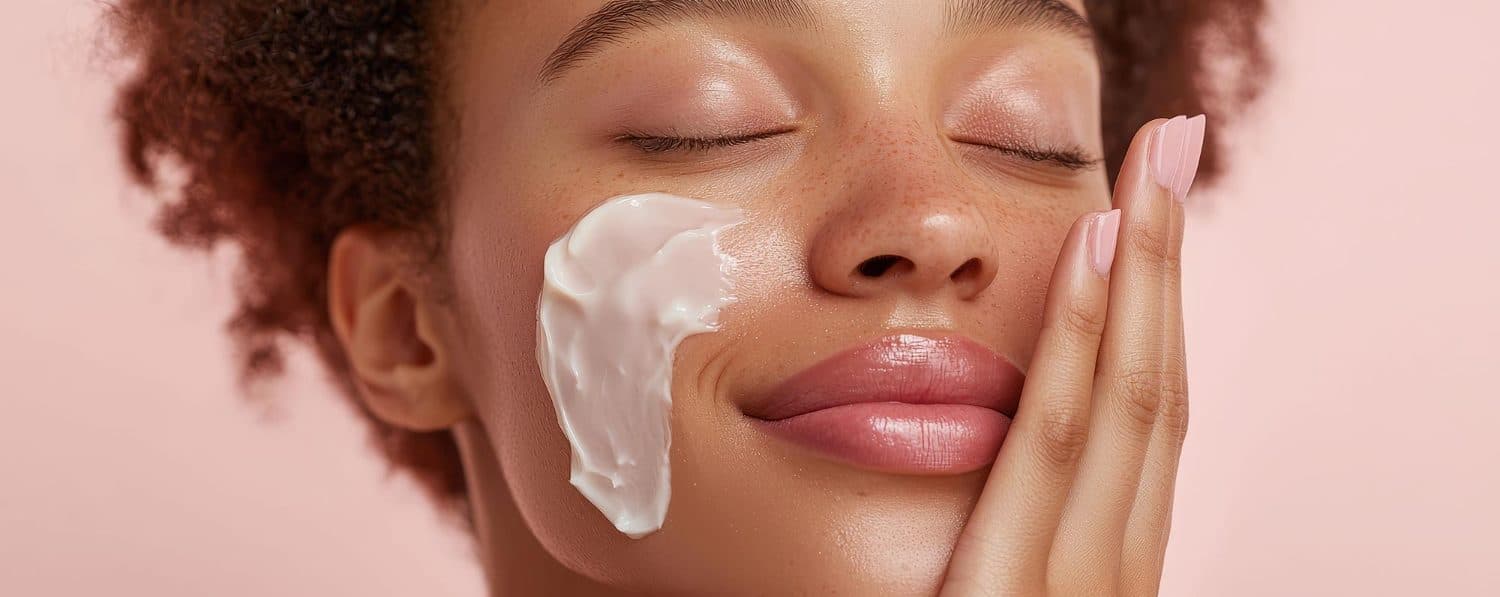 A member applying cleanser to her cheek